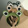 Cute Frog Headwear with Big Eyes Anti-Slip Sewing & Weaving Toy Wool Knitted Headband Accessory for Face Washing