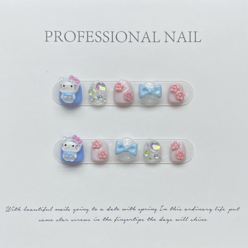 10pcs/set Finished Cartoon Children's Wearable Nails Sweet and Cute Children's Removable False Nails Nail Stickers