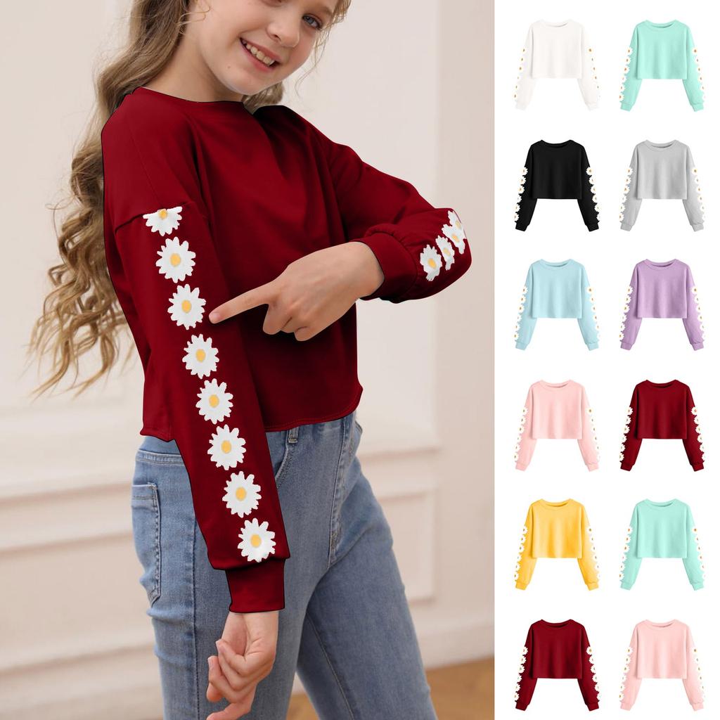 Kids Crop Tops Girls Long Sleeve Tee Shirts Cute Pinted Fashion Sweatshirt Pullover Top
