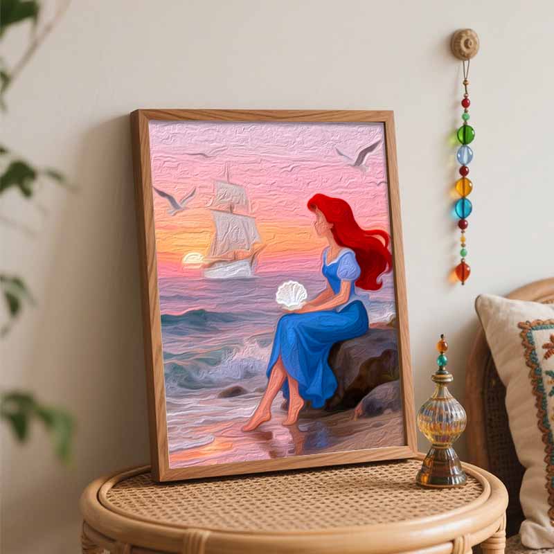 Disney Digital Oil Painting Diy Oil Painting Hand Painting Mermaid Sea Sunset Ship Living Room Bedroom Decoration Painting