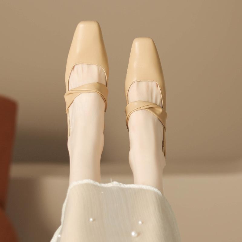 High heeled shoes for women in the spring and summer of 2025 thick heel new style square toe Mary Jane shoes