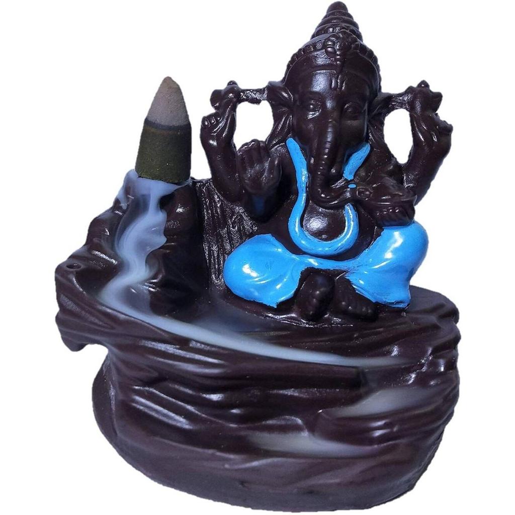 Ganesh Blue Smoke With 10 Cones, Polyresin Statue B_7 Decorative Showpiece - 8 Cm  (Polyresin, Copper, Multicolor)