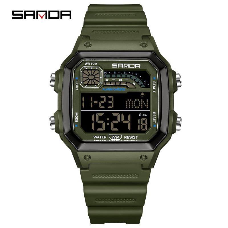 

SANDA Квадратные Многофункциональные Цифровые Спортивные Часы: Водонепроницаемые, Светящиеся, Идеально подходят для студентов и вечеринок