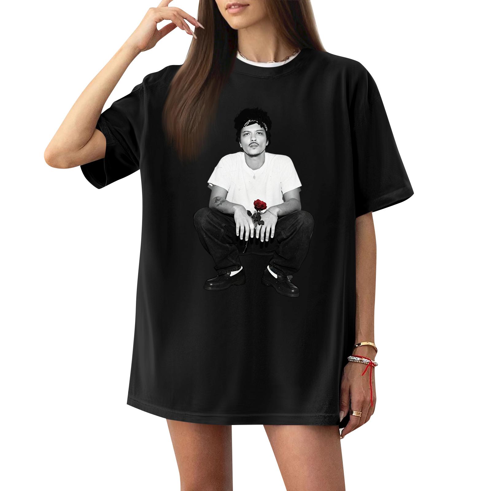 

Women s Casual Printed T-Shirt Round Neck Pullover Short Sleeve Top L чёрный