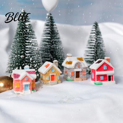 Winter Desktop Decor Christmas Miniature House Figurine Resin Snow Village Statue Tiny Fairy Garden Accessory Ornament for Garden Moss Landscape,