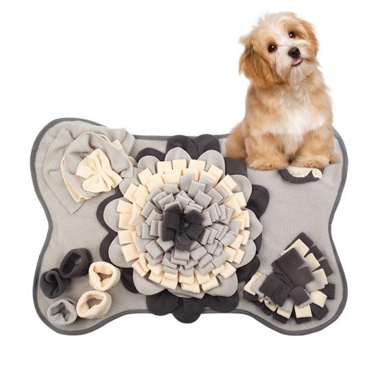 Pet Slow Food Mat Bone Shaped Scent Training Pad Flannel Snuffle Mat with Squeakers Non-Slip Base Stress Relief Dog Toy