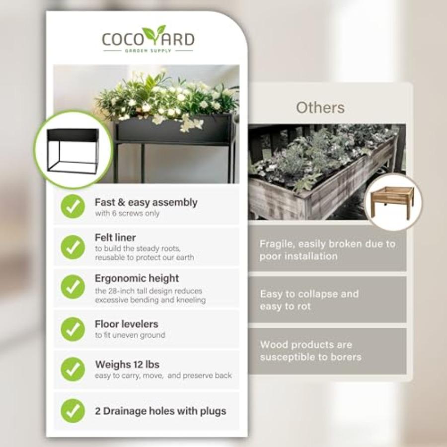 Cocoyard Elevated Planter Box 28 Inch Durable Raised Garden Bed for Herbs and Flowers Tall Rectangular Planter for Indoor Plant