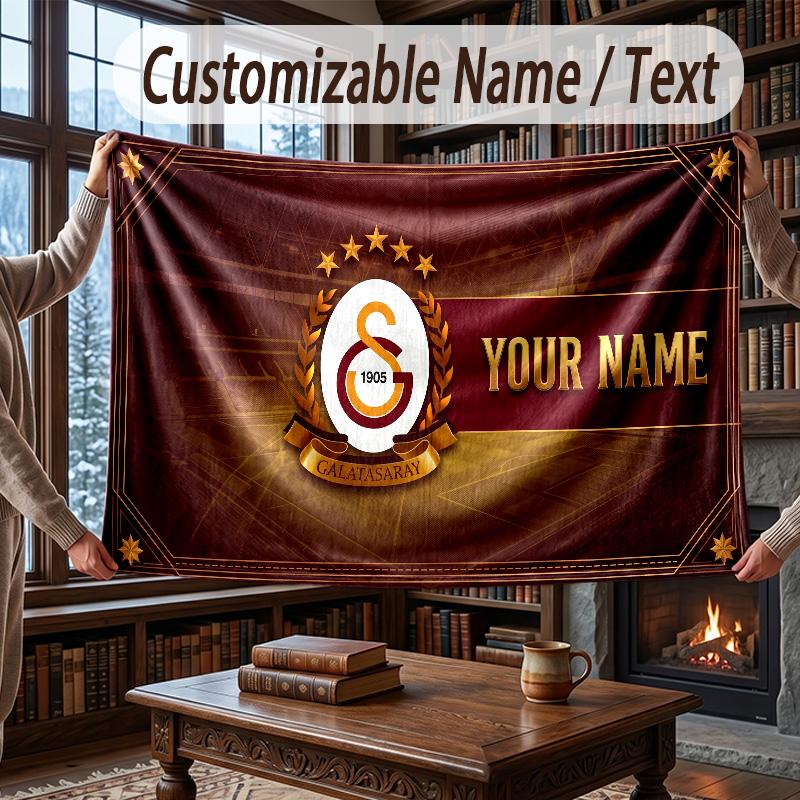 Custom Name Flannel Throw Blanket Galatasaray FC Pattern Warm Home Decoration