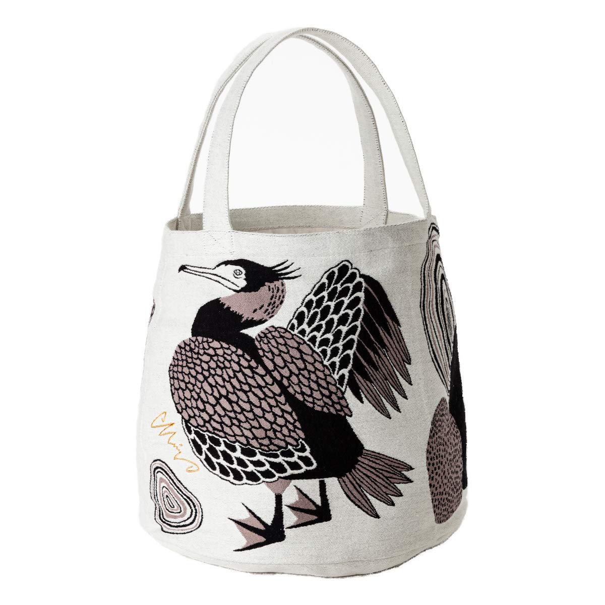 

morita MiW Сумка-тоут Улыбающиеся бакланы у реки Слоновая кость Прекрасная круглая форма Плотная ткань плотного плетения с элегантной цветной подкладкой хлопок [Emplet