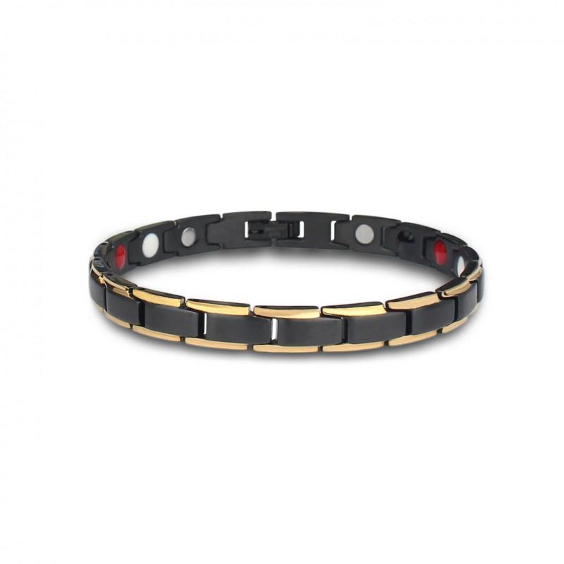 Mens Titanium Steel Geometric Bracelet With Magnetic Clasp Original Design Black Gold Tone FCM001