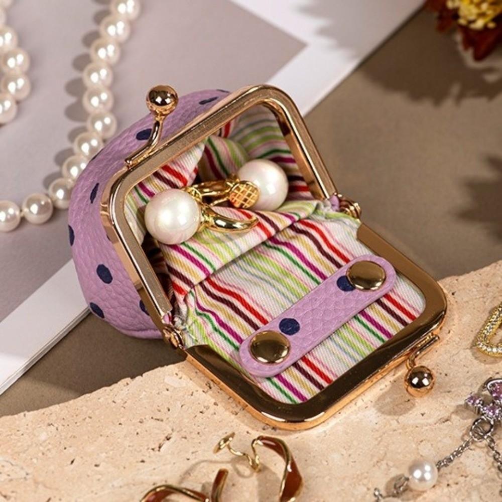 Polka Dot Kiss Lock Coin Purse Mini Small Item Bag Cute Leather Jewelry Bag  Woman Girl