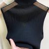 Mesh Knitted Top Women Tank Top Half Neck Vest Female Sleeveless Sweater Chic Cut Out Streetwear Solid Skinny Tube Top