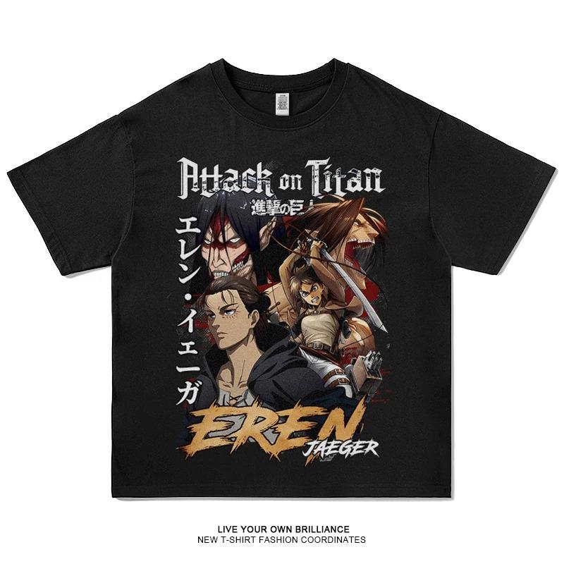 Anime Attack On Titan Trička Nadměrná Velikost Vintage Prané Shingeki no Kyojin Tričko Krátký Rukáv Manga Eren Mikasa Levi Topy Trička
