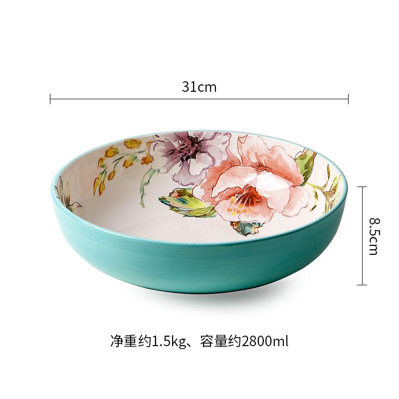 Floral Ceramic Dinner Underglaze Rectangular 12-inch Large Soup Household Set