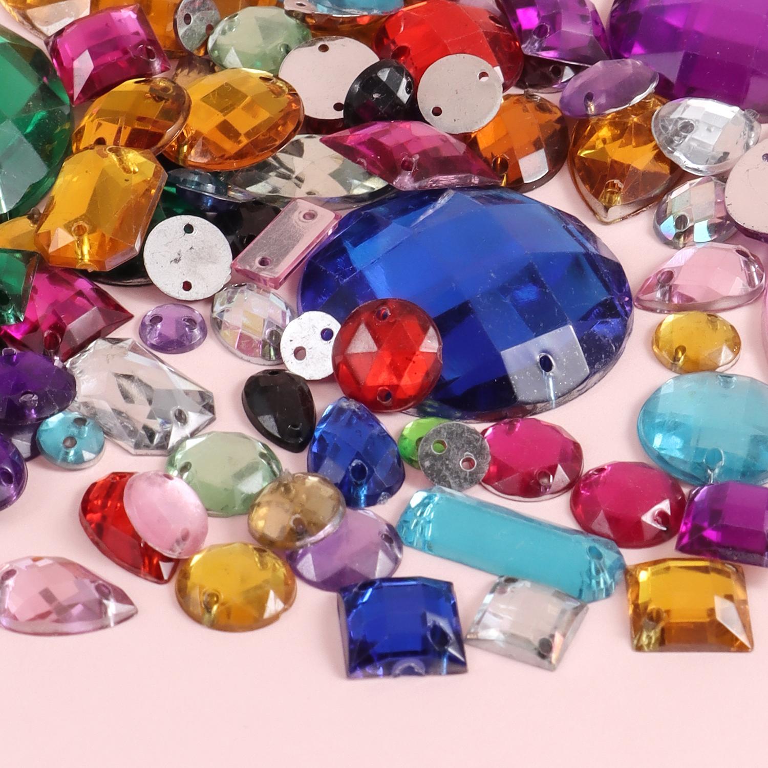 

Sew on Rhinestones 100Pcs Mixed Shape Flat Back Rhinestones with 2 Holes Sewing Arylic Rhinestone for Crafts