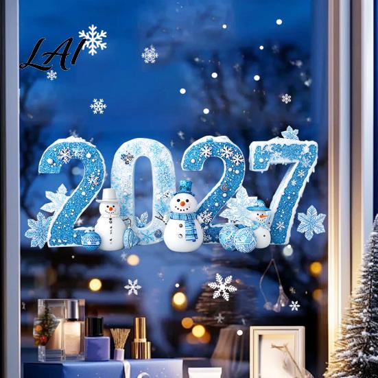 Festive Home Window Ornaments 2027 Christmas Static Clings Snowman Snowflake Holly Glass Stickers Clear Vivid Film Reusable Xmas Decals for