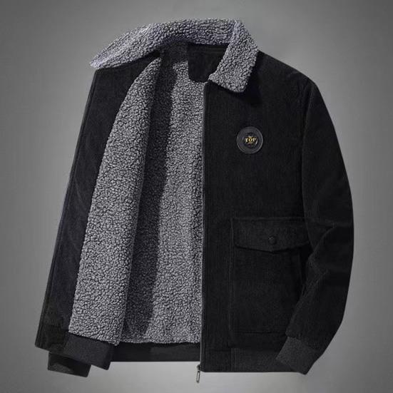 Män Höst Vinter Ensfärgad Casual Jacka Kappa Lapel Långärmad Flikfickor Manchester Ytterkläder Dragkedja Knappslå Fleece Foderrock
