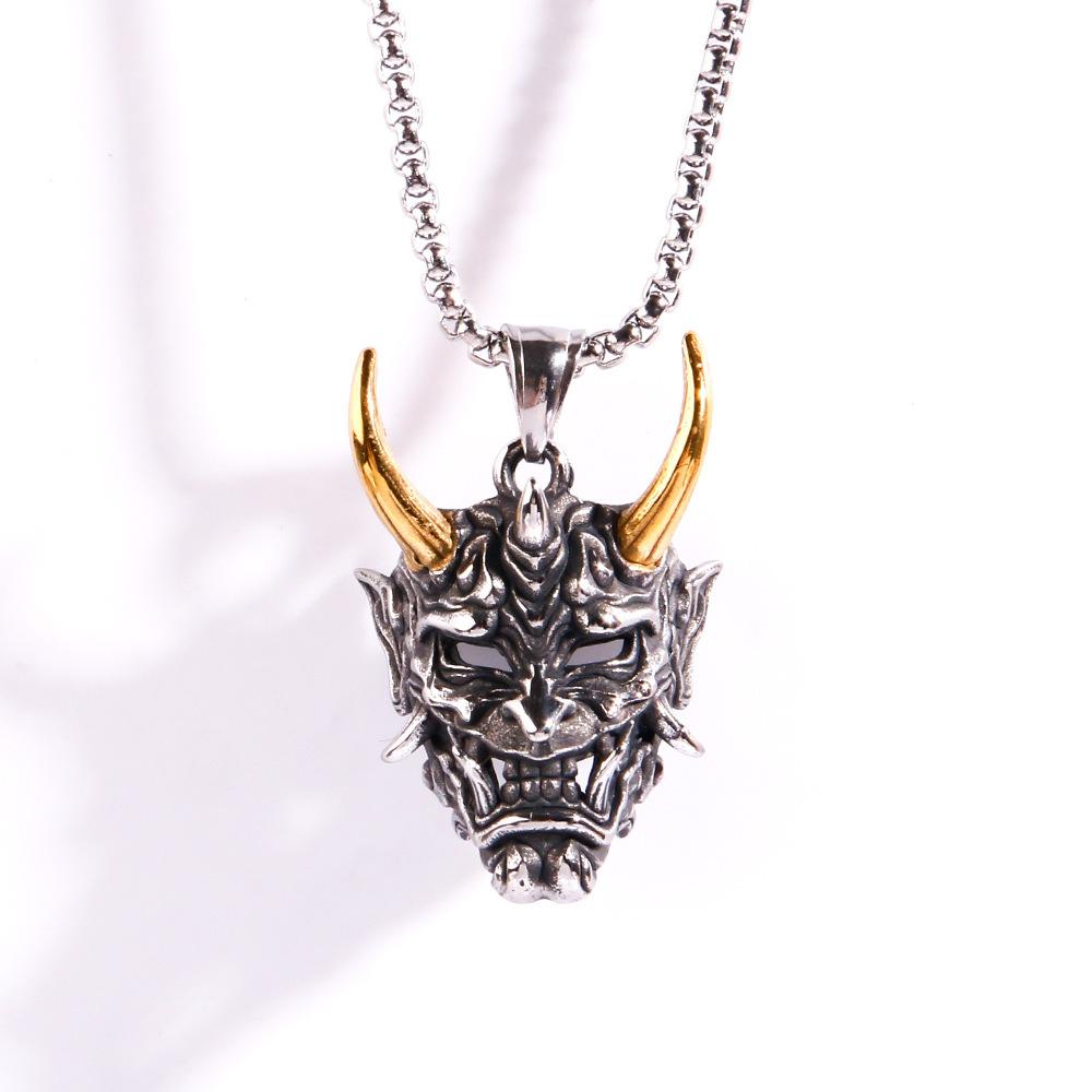 New Golden Horn Prajna Pendant European and American Mens Ghost Mask Necklace