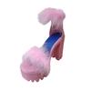 Womens  Faux Furs Chunky Heel Open Toe  Strap High Heeled Sandals