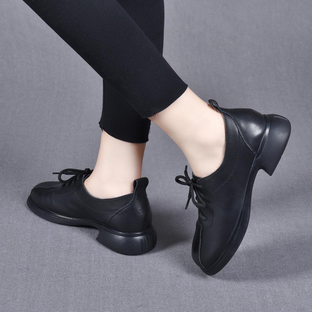 Small Leather Shoes Women's Autumn New Round Head Lace-up Flat Shoes Comfortable College Style Single Shoes