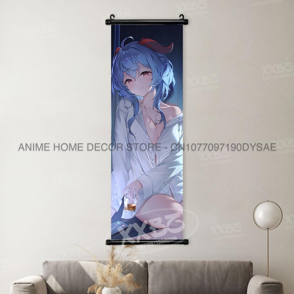 Game Genshin Impact Poster Sexy Anime Mona Home Decor Scroll Picture Sucrose Wall Art Decorative Hanging Painting Interior Mural
