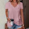 Women Tops V-Neck Short Sleeve Jacquard Decoration Pure Color Loose Fit Pullover Tops Work Party Vacation Casual