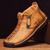 Yellow Retro Leather Casual Shoes For Men Women Big Size 36-48 Spring Zip Design Men's Ankle Boots Handmade Comfy Moccasins Man