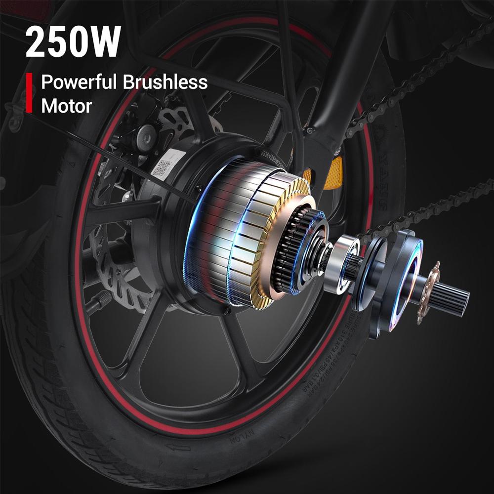 DYU D3F Electric Bicycle 14" Tire 250W Motor Mini City Electric Bike Top Speed 25Km/h Dual Disc Brakes 36V 10AH Foldable Black