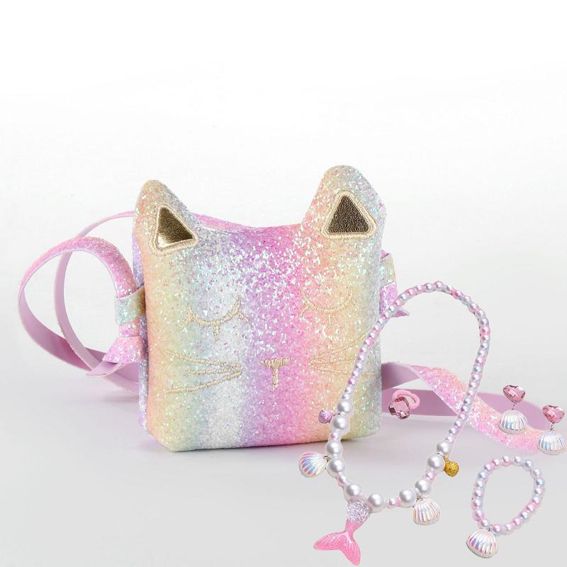 Girls Jewelry Purse Bracelet Necklace Earrings Set Dress up Pretend Play Gifts Kids Toddler for Princess Birthday Crossbody Bag