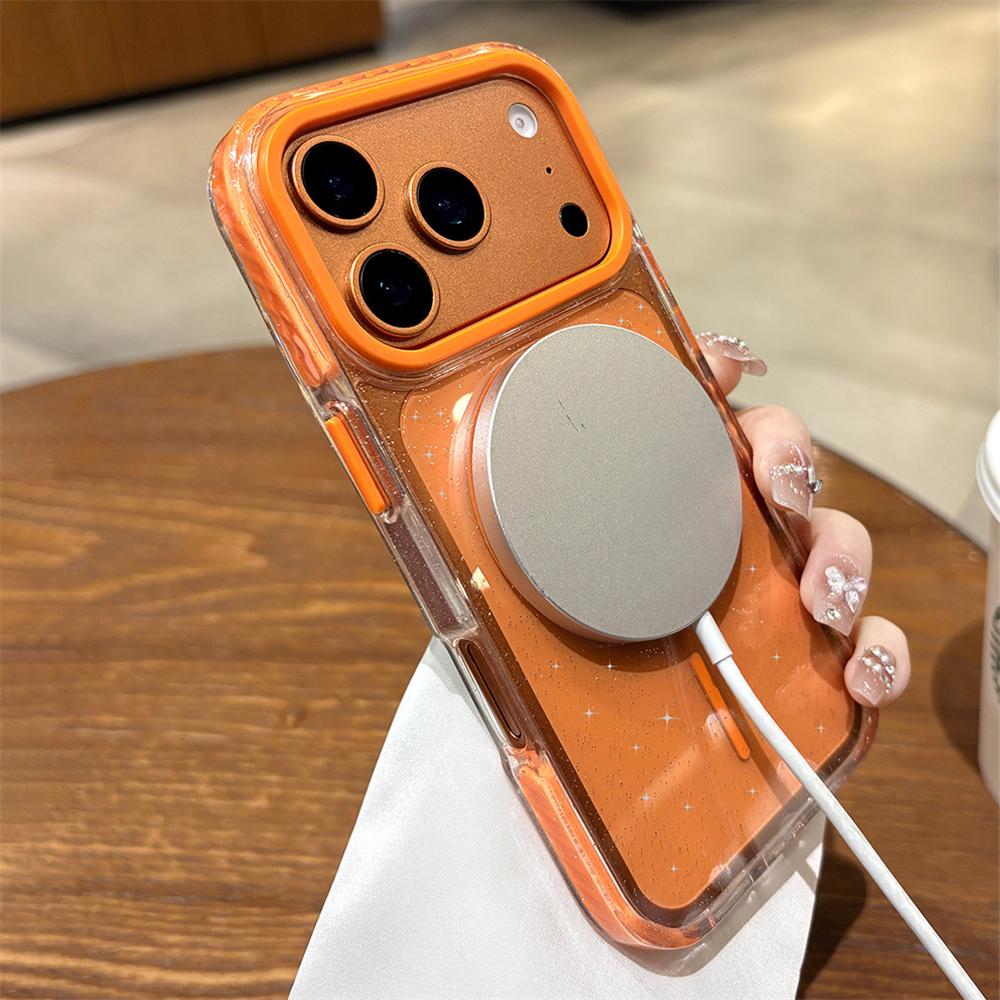 Luxury Glitter Clear For Magsafe Wireless Charge Case for iPhone 17 16 15 14 Plus 13 12 Pro Max Plus Air Shockproof TPU Cover