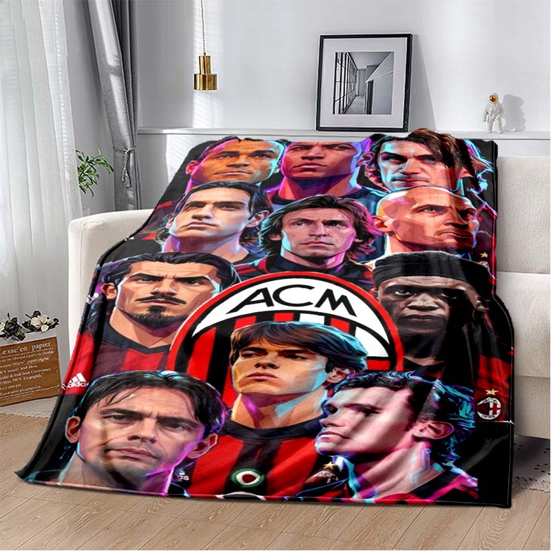 AC Milan Football Club Half Black Red Split ACM 1899 Logo Flannel Blanket Soft Warm Lightweight Sports Fan Washable Throw Blanket Bedroom Sofa Decor