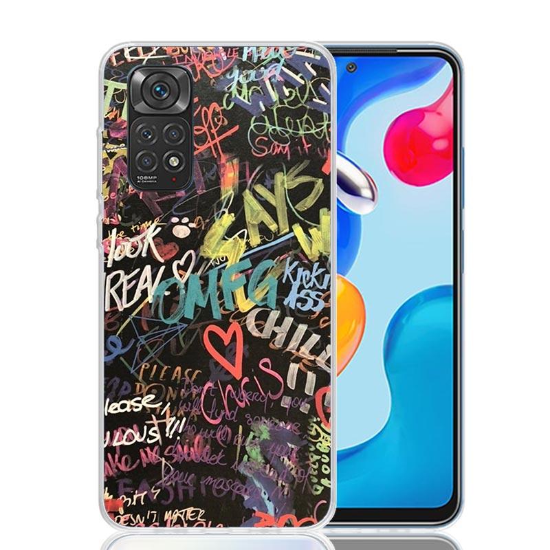 Graffiti Fashion Cool Phone Case For Xiaomi Redmi Note 15 14 13 12S 12 Pro Plus 11S 11E 11 11T 10S 10 Art Soft Pattern Cover Red