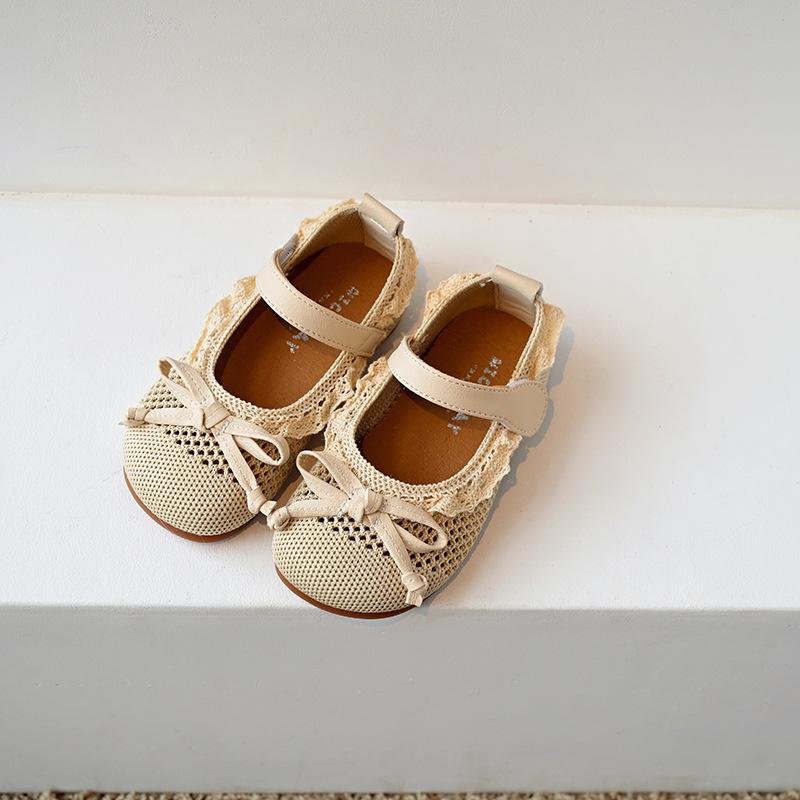 Mode Mädchen Spitze Prinzessin Schuhe 2025Frühling Neuer Kinder Freizeitschuh Rutschfest Mädchen Schleife Einzelner Schuh Einfach Kind Atmungsaktiver Mesh Schuh