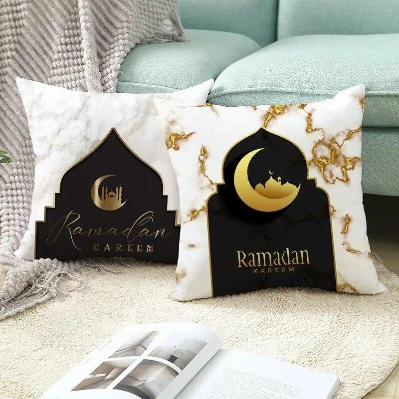 45x45cm Ramadan Decoration 2024 Home Mubarak Cushion Cover Cotton Eid Islamic Muslim Happy Eid Mosque Party Supplies