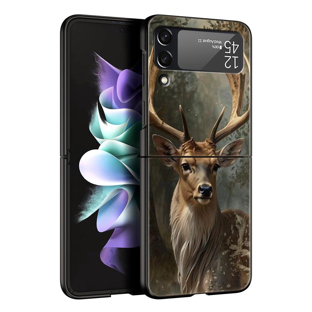 Deer Lichee Pattern Hard PC Phone Case For Samsung Galaxy Z Flip 7 6 5 4 Black Cover For Galaxy Z Flip 3 Foldable Shell Fundas