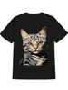 Casual Crew Neck T-shirt with Cat Print