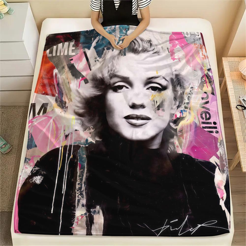 1PC Marilyn Monroe Print FlAannel Blanket, High quality Comfortable for All Seasons, Home Decor, Warmth and Comfort