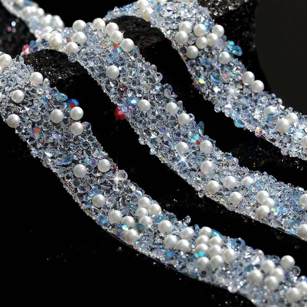 1 ярд блестящая лента с дрелью, жемчужные стразы, блестящая хрустальная наклейка, DIY, самоклеящиеся, аксессуары для ручной работы, украшения светло-синий