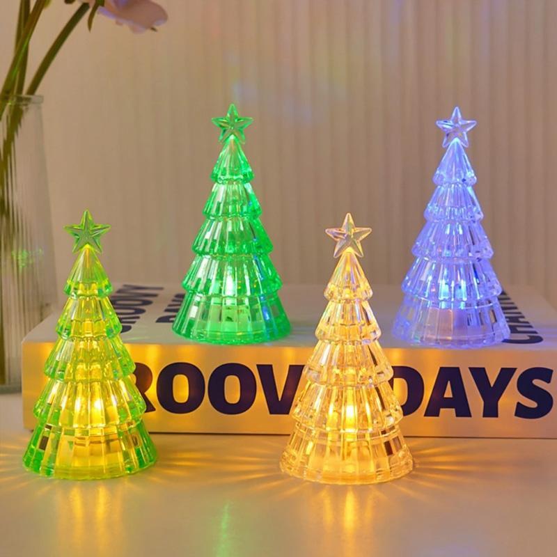 1PC Night Light Electronic Christmas Decoration New Year Gift Christmas Tree Glowing Crystal Led Light Desktop Ornament