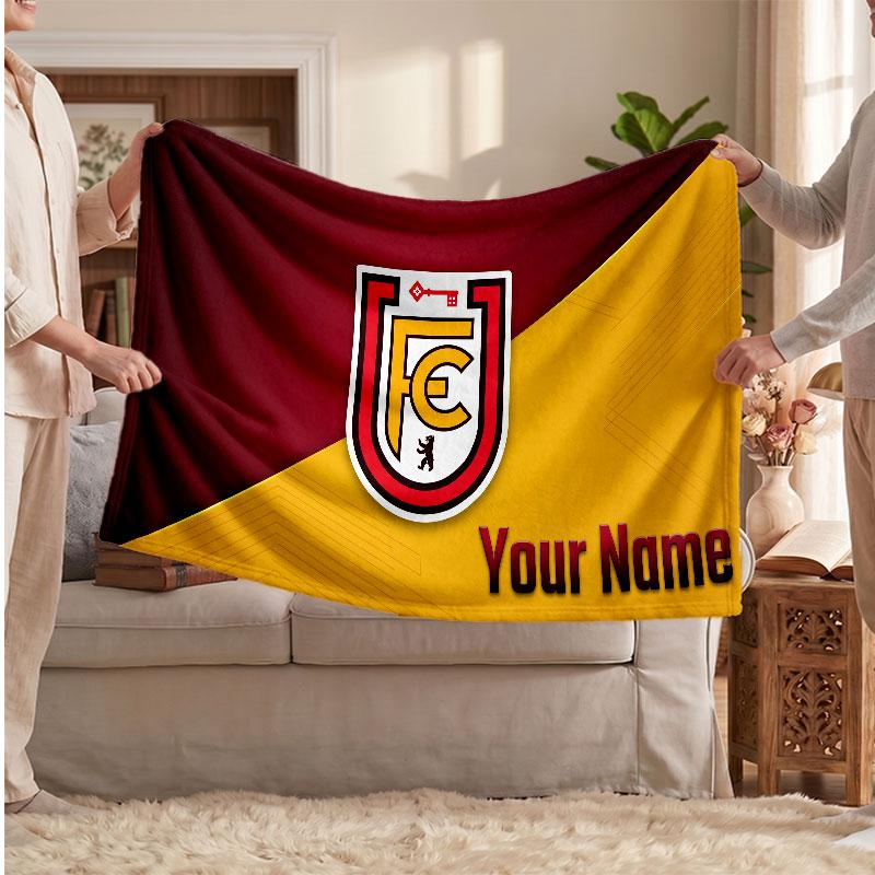 Union Berlin Personalisierte Fleecedecke Mit Fußballlogo, Individueller Name Text Weich Warm Home Überwurfdecke
