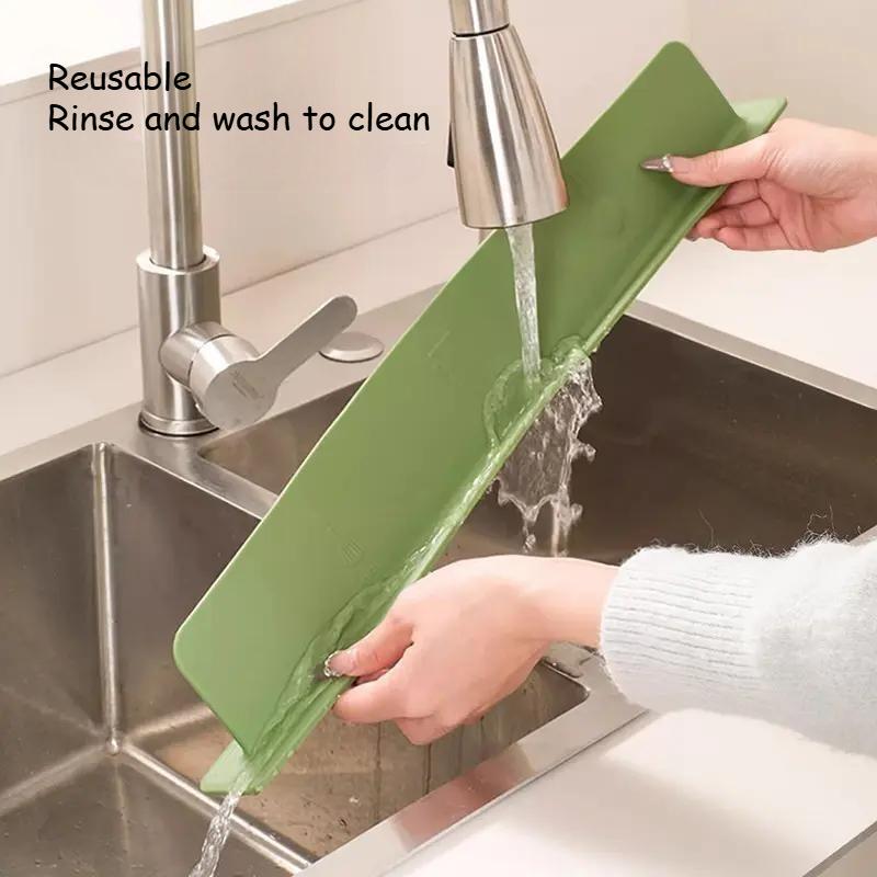 Silicone Sink Splash Guard with Suction Cups -Kitchen Basin Waterproof Cover, Durable and Easy-to-Clean Design, Flexible Barrier