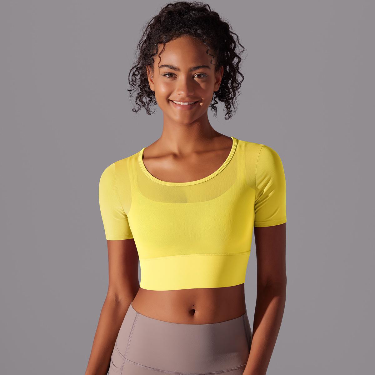 

Однотонный Сетчатый Сращенный Сексуальный Двухслойный Топ на Подтяжках с Эффектом Пуш-ап для Бега Фитнеса Йоги для Женщин XL жёлтый