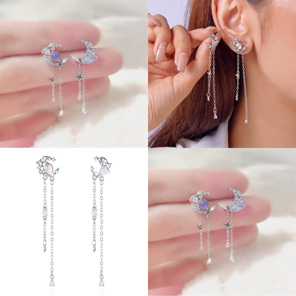Modern Butterfly Water Drop Ear Studs With Stainless Steel Posts For Girls
