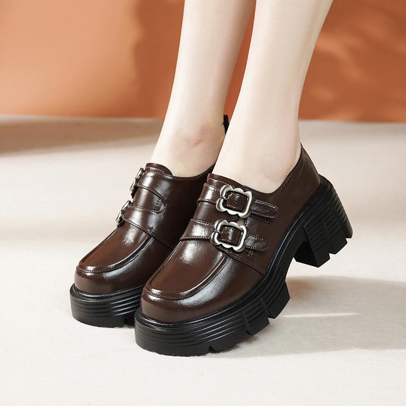 Весна 2025 Лоферы на платформе из мягкой кожи обувь для вождения нескользящая массивная подошва слипоны для женщин повседневные оксфорды на толстой подошве 35 4367₽