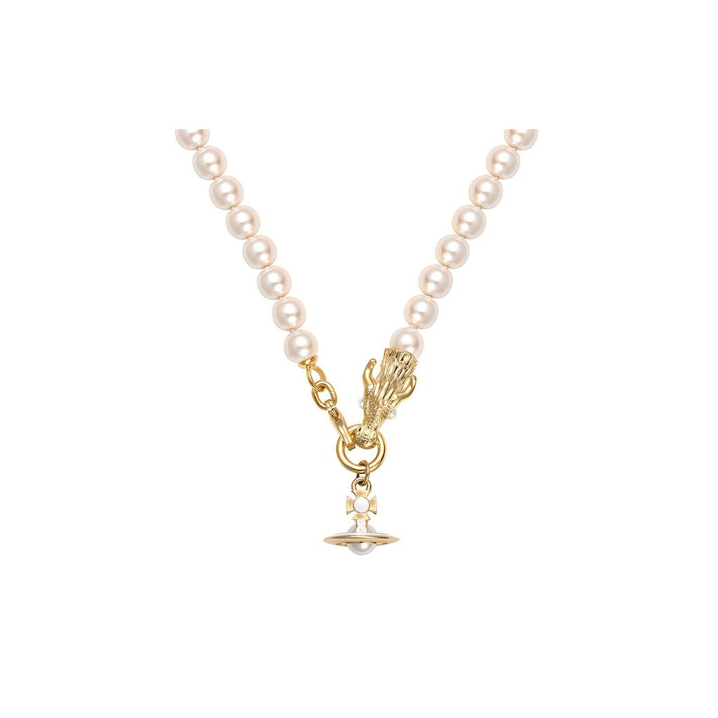 Vivienne Westwood 24 Year Of The Dragon Limited Edition Saturn Shape Pearl Necklace Women necklace Gold 6301012O-02R125-CN
