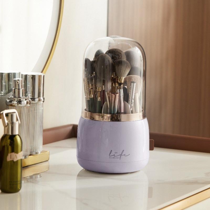 1PC Makeup Brush Storage Bucket Dustproof Hose Cover Partition Can Rotate The Pen Holder Transparent Box Desktop