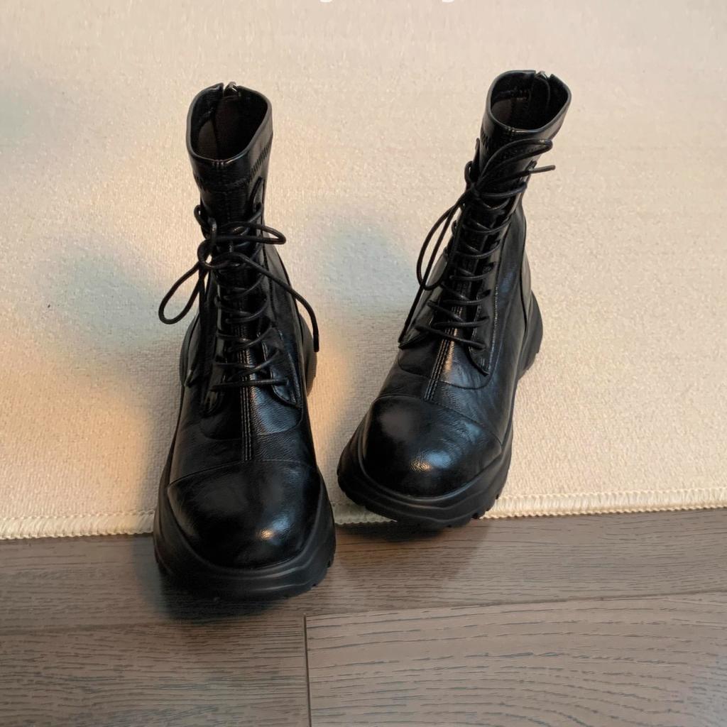 Super Soft Leather Platform British Martin Boots Women's 2025 New Rear Zipper Lace-up Short Boots Women's Spring and Autumn