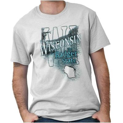 Wisconsin Fishing Lake Souvenir Travel WI Adult Short Sleeve Crewneck Tee