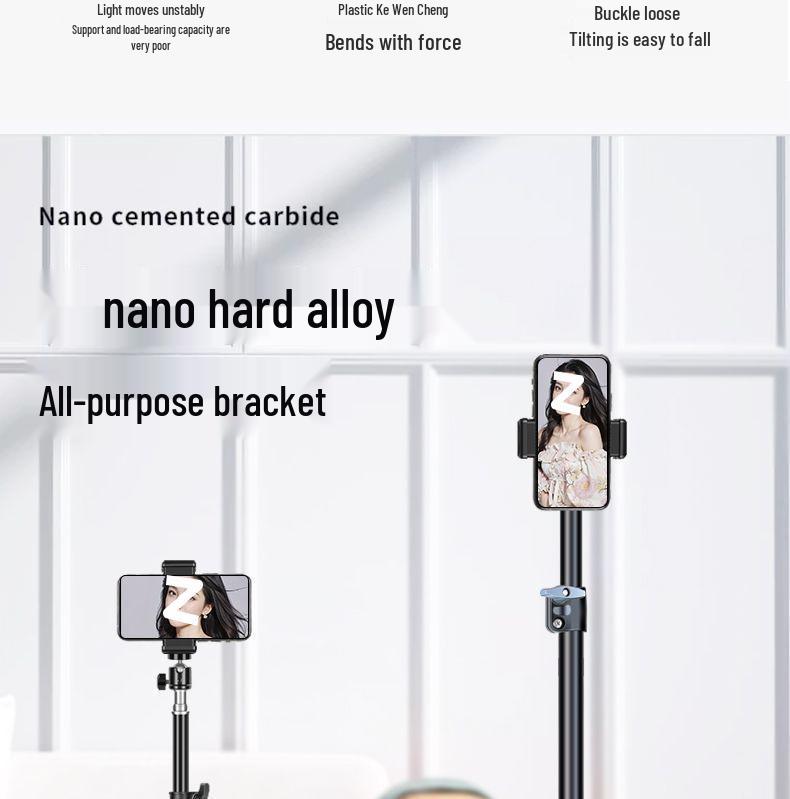 Dual Phone Live Streaming Stand with Multi-Camera Holder and Fill Light for Douyin