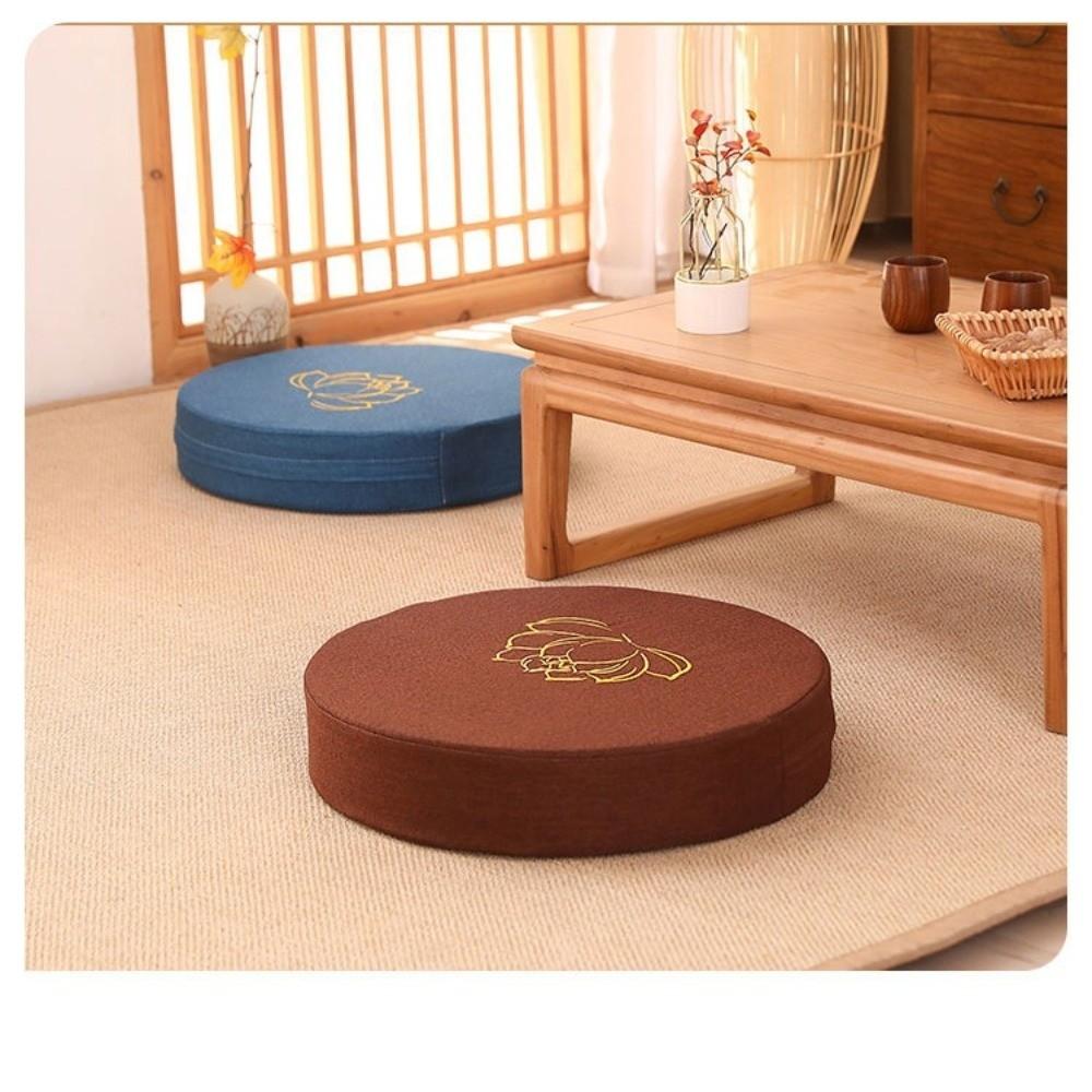 New Lotus Embroidered Yoga Meditation Cushion Washable Round Backrest Pillow Removable Cover Thickening Fill Linen Futon Cushion